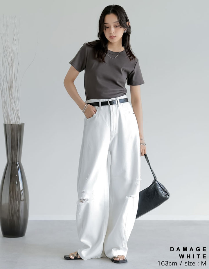 【TIME SALE 10%OFF ¥4,998⇒¥4,498】[販売枚数7.5万枚突破][トレンドNo.1デニム][全骨格美脚見えシルエット][サイズ別/身長別画像あり][低身長/高身長/大きいサイズ有]裾フリンジバレルレッグデニムパンツ パンツ 人気レディースファッション通販 リエディ