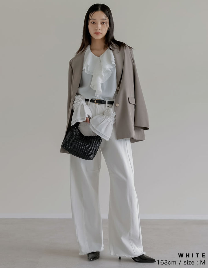 ≪20日11:59まで！期間限定ポイント10%UP対象≫[2025AW COLLECTION][新色追加][販売枚数8.3万枚突破][トレンドNo.1デニム][全骨格美脚見えシルエット][サイズ別/身長別画像あり][低身長/高身長/大きいサイズ有]裾フリンジバレルレッグデニムパンツ パンツ 人気レディースファッション通販 リエディ