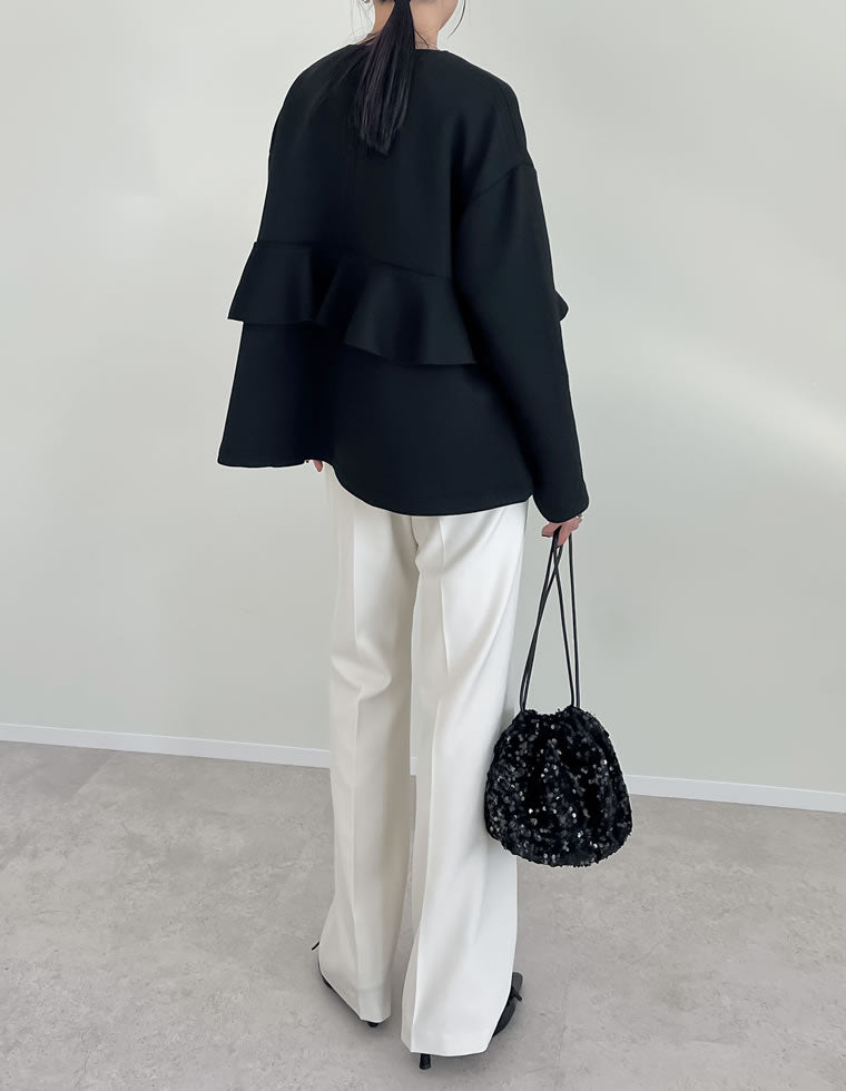 極美品★ADORE｜定価5,9万 ライトリバー ウールジャケット バックフリル パールボタンフリルダンボールブルゾン - ジャケット/アウター通販