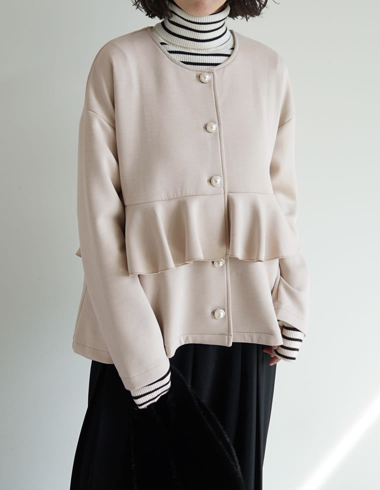 パールボタンフリルダンボールブルゾン - ジャケット/アウター通販