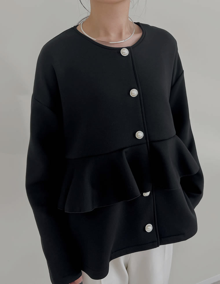 パールボタンフリルダンボールブルゾン - ジャケット/アウター通販
