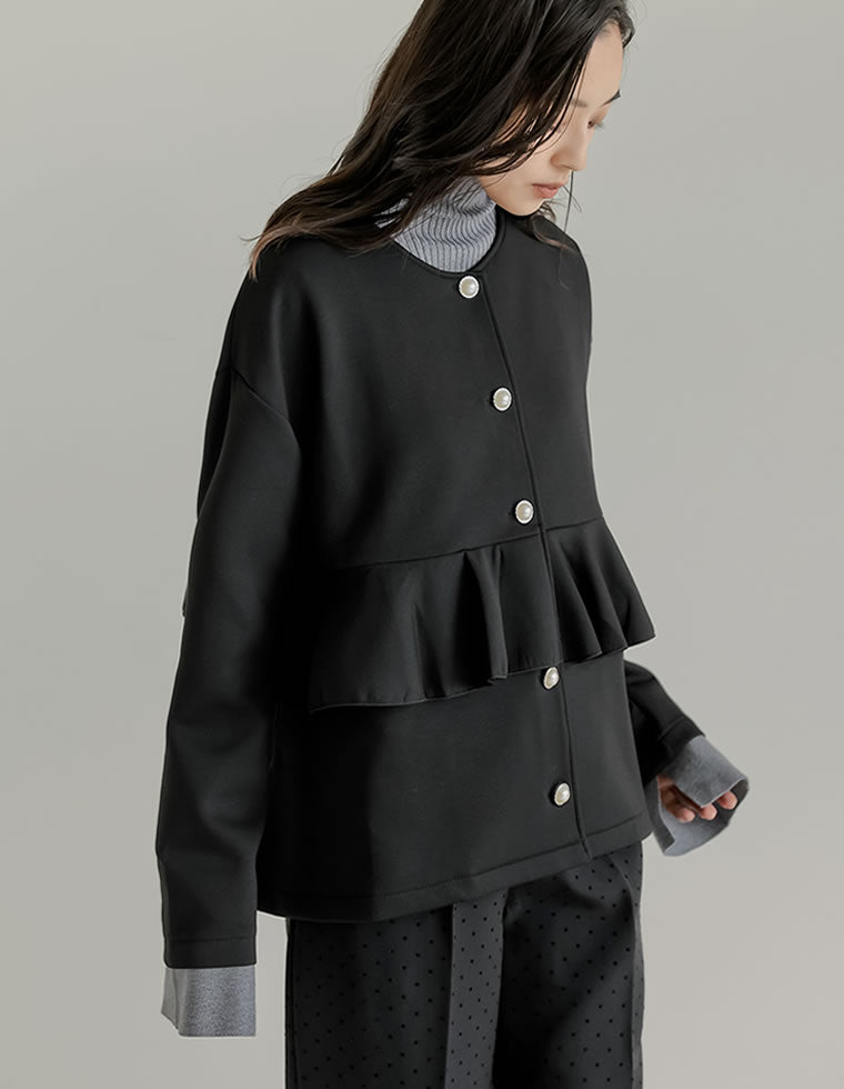 パールボタンフリルダンボールブルゾン - ジャケット/アウター通販