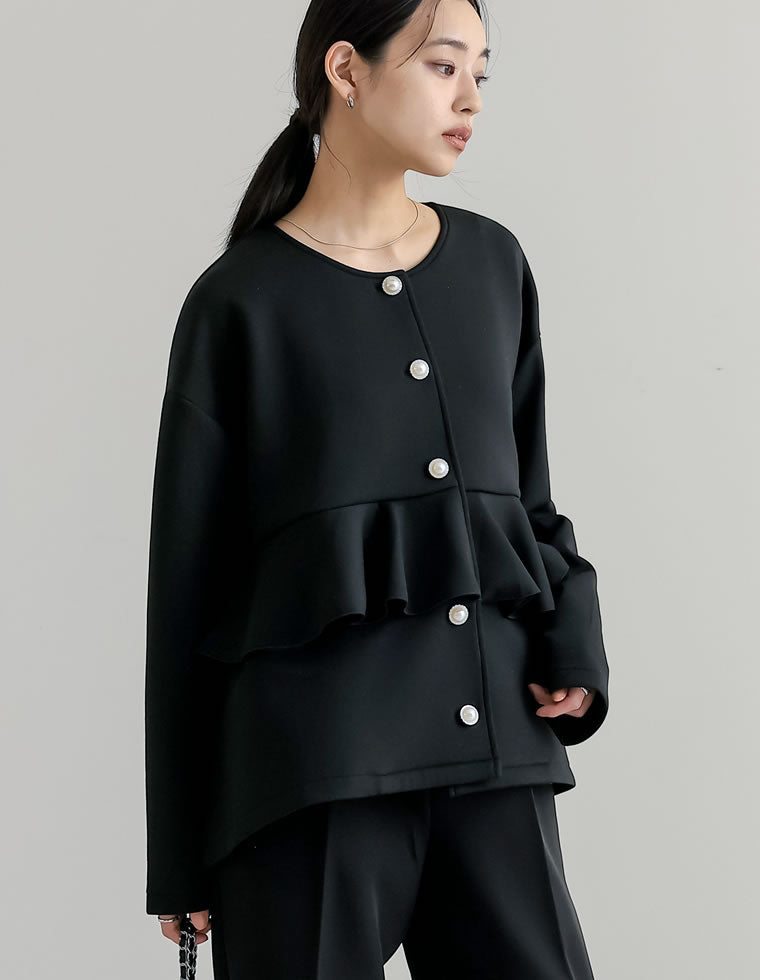 パールボタンフリルダンボールブルゾン - ジャケット/アウター通販