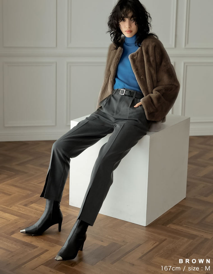 ノーカラーフェイクファージャケット ジャケット/アウター レディースファッション通販 リエディ