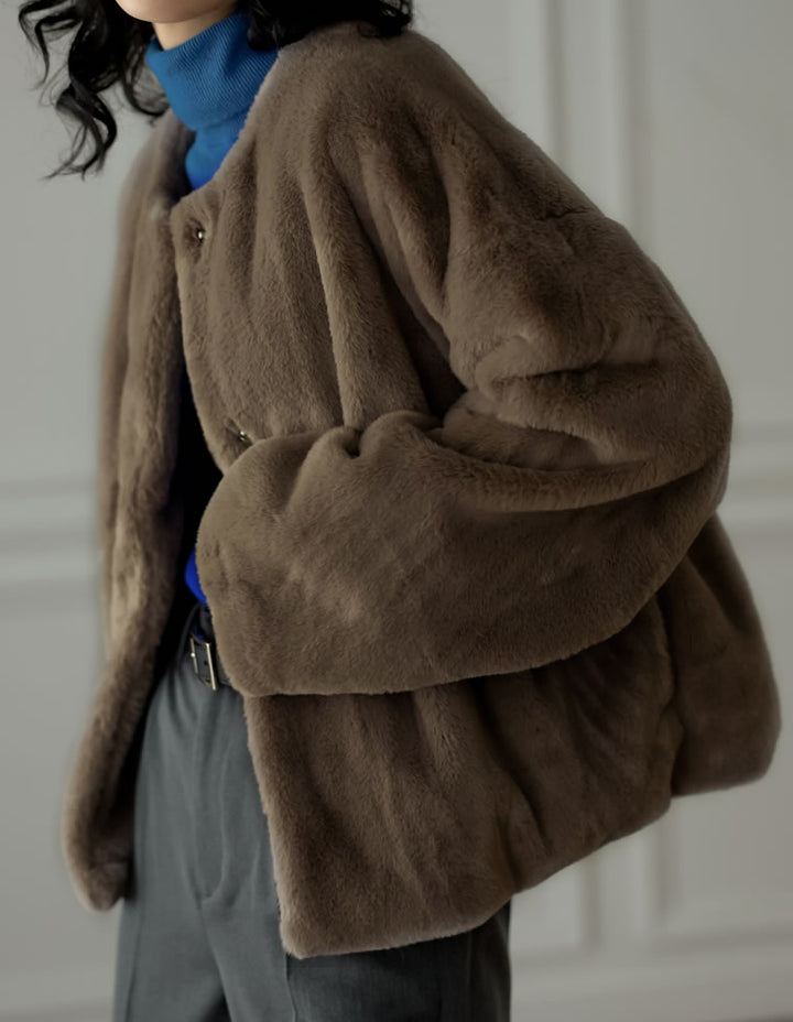 ノーカラーフェイクファージャケット ジャケット/アウター レディースファッション通販 リエディ