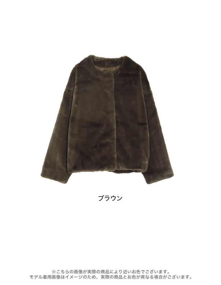 ノーカラーフェイクファージャケット ジャケット/アウター レディースファッション通販 リエディ