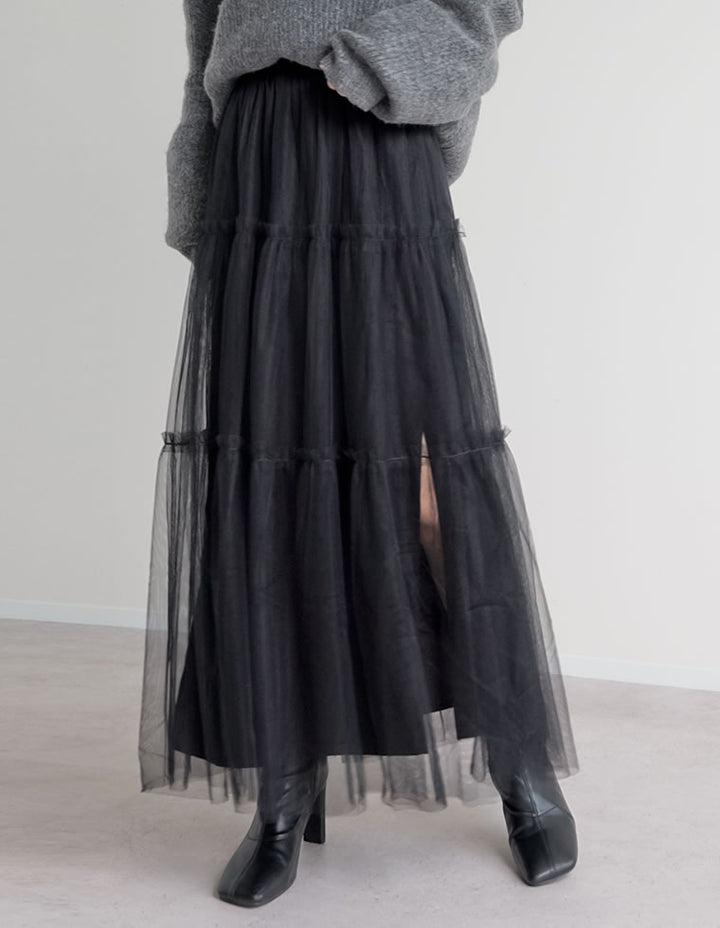 【TIME SALE 10%OFF】[低身長サイズ有][2点セット]2WAYペチコート付きティアードフリルチュールボリュームスカート スカート 人気レディースファッション通販 リエディ