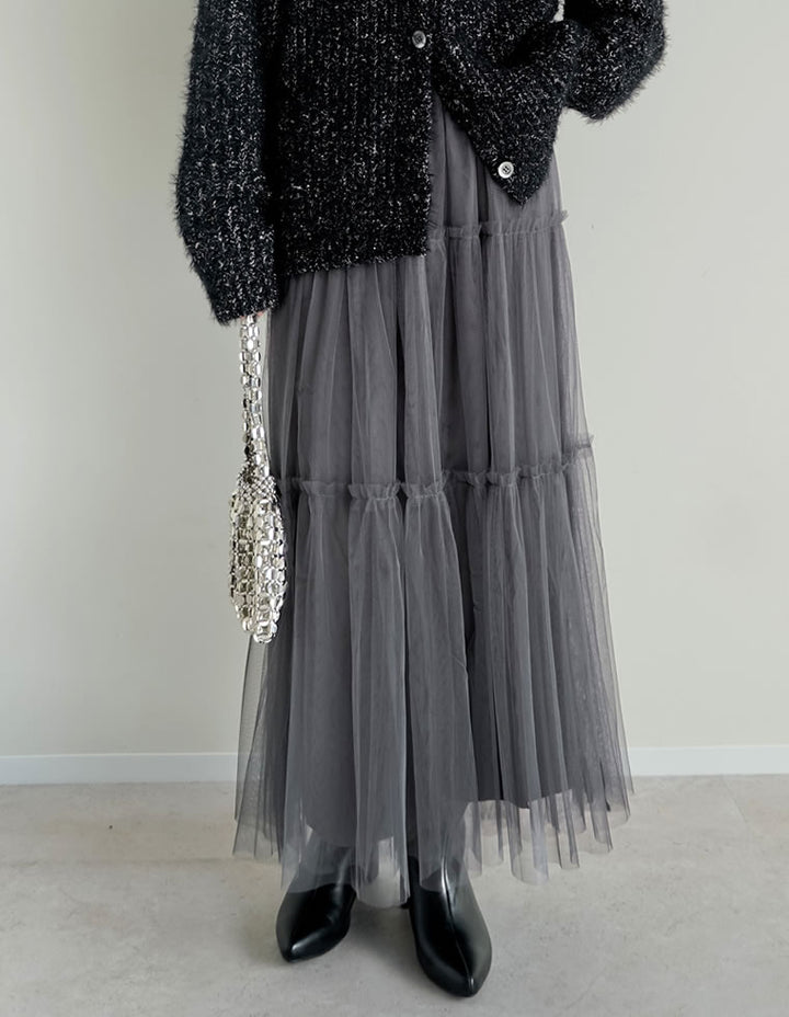 【TIME SALE 10%OFF】[低身長サイズ有][2点セット]2WAYペチコート付きティアードフリルチュールボリュームスカート スカート 人気レディースファッション通販 リエディ