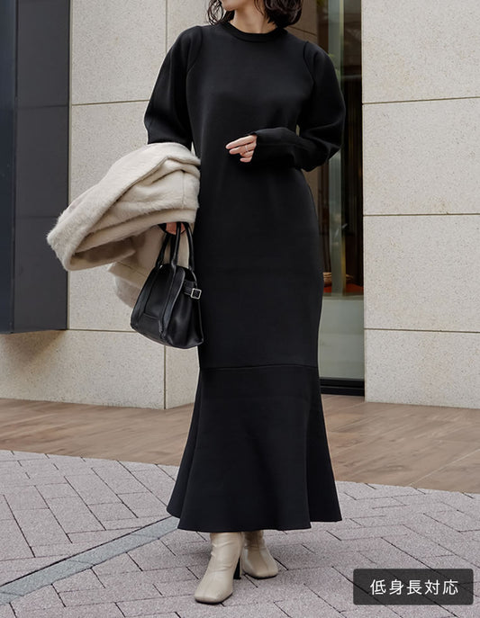 [低身長サイズ有]ミラノリブパフスリーブスポンジニットマーメイドワンピース ワンピース 人気レディースファッション通販 リエディ