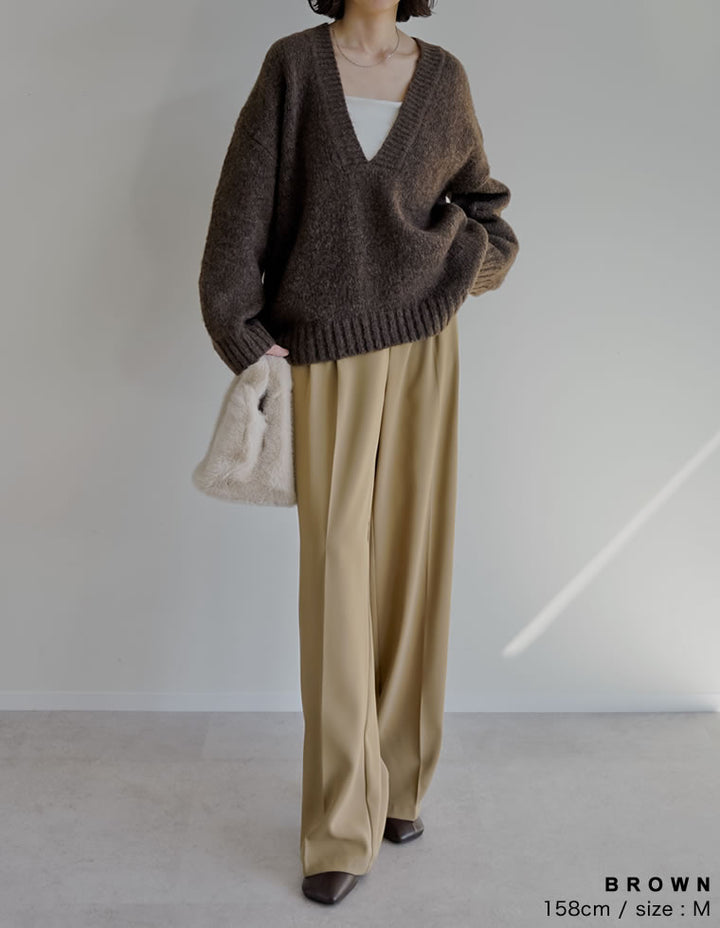 [新色追加]深Vネック起毛MIXブークレニットトップス トップス 人気レディースファッション通販 リエディ