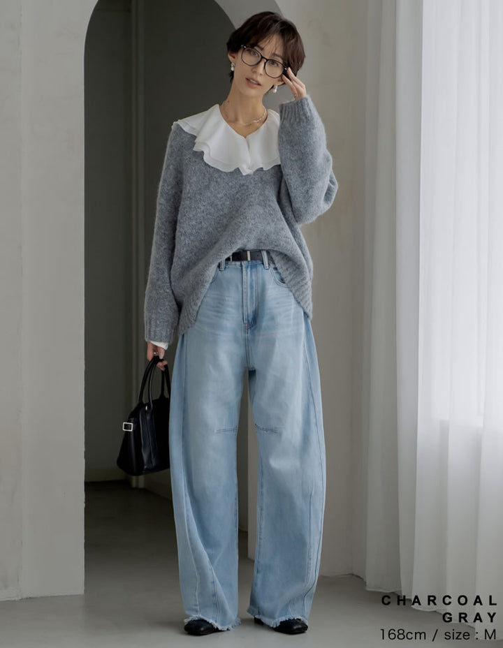 [新色追加]深Vネック起毛MIXブークレニットトップス トップス 人気レディースファッション通販 リエディ