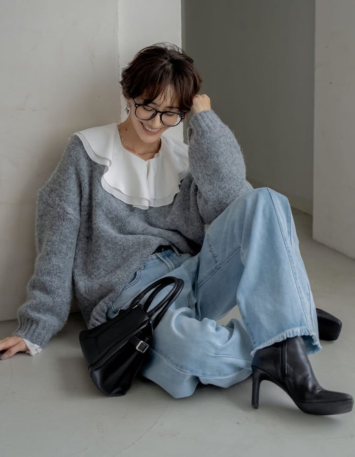 [新色追加]深Vネック起毛MIXブークレニットトップス トップス 人気レディースファッション通販 リエディ