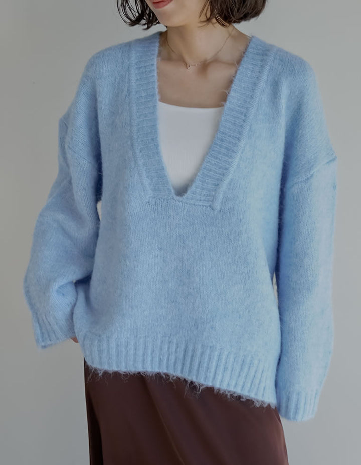 [新色追加]深Vネック起毛MIXブークレニットトップス トップス 人気レディースファッション通販 リエディ