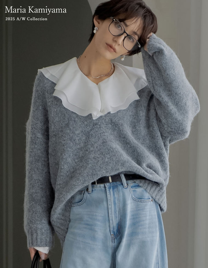 [新色追加]深Vネック起毛MIXブークレニットトップス トップス 人気レディースファッション通販 リエディ