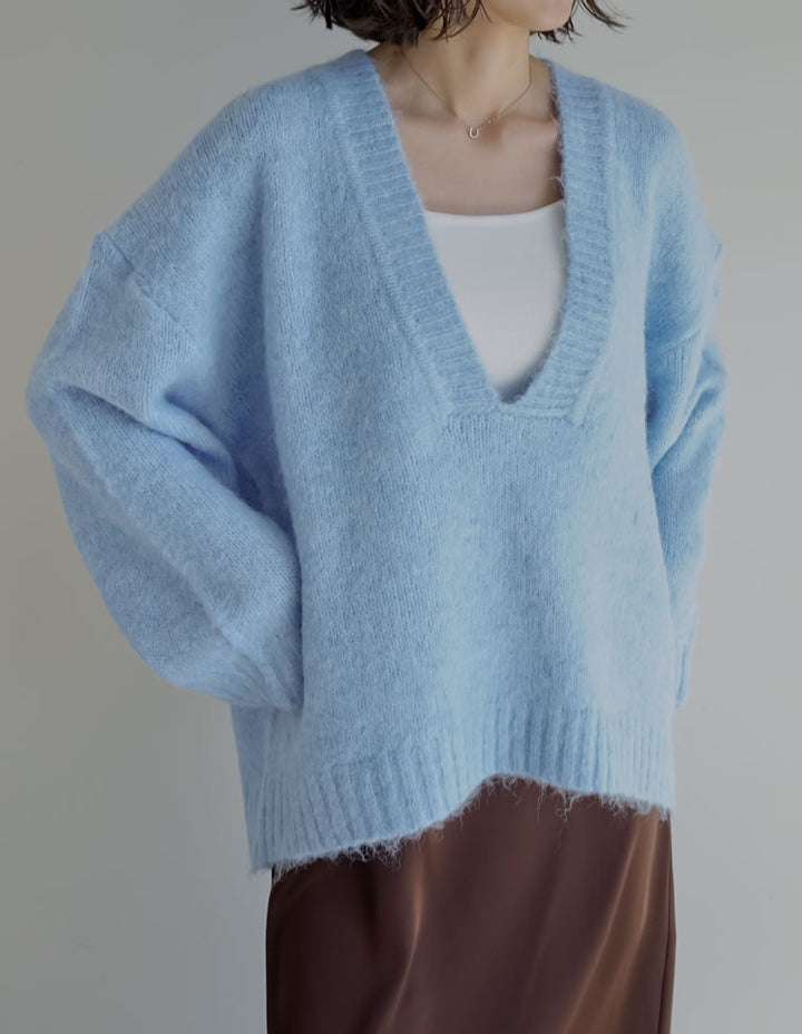 [新色追加]深Vネック起毛MIXブークレニットトップス トップス 人気レディースファッション通販 リエディ