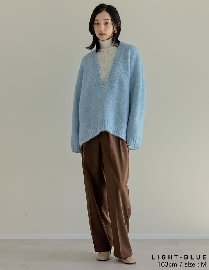 [新色追加]深Vネック起毛MIXブークレニットトップス トップス 人気レディースファッション通販 リエディ