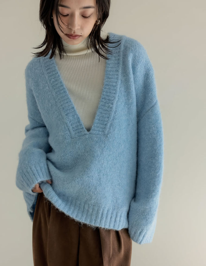 [新色追加]深Vネック起毛MIXブークレニットトップス トップス 人気レディースファッション通販 リエディ