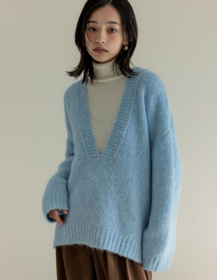 [新色追加]深Vネック起毛MIXブークレニットトップス トップス 人気レディースファッション通販 リエディ