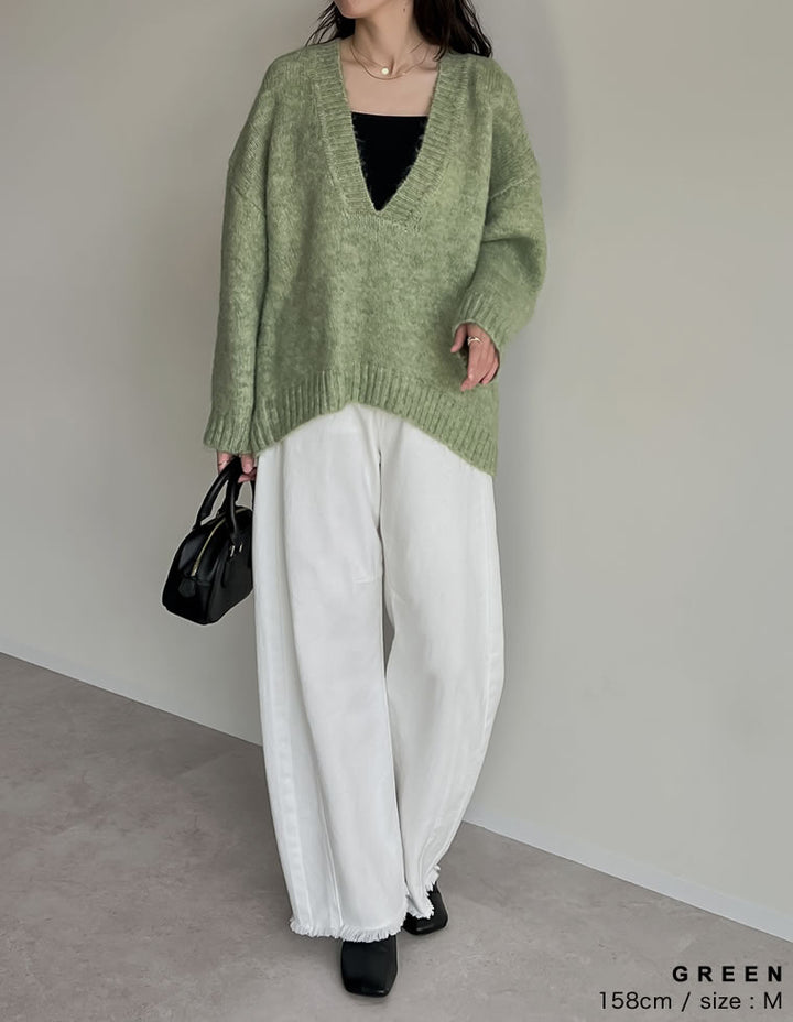 [新色追加]深Vネック起毛MIXブークレニットトップス トップス 人気レディースファッション通販 リエディ