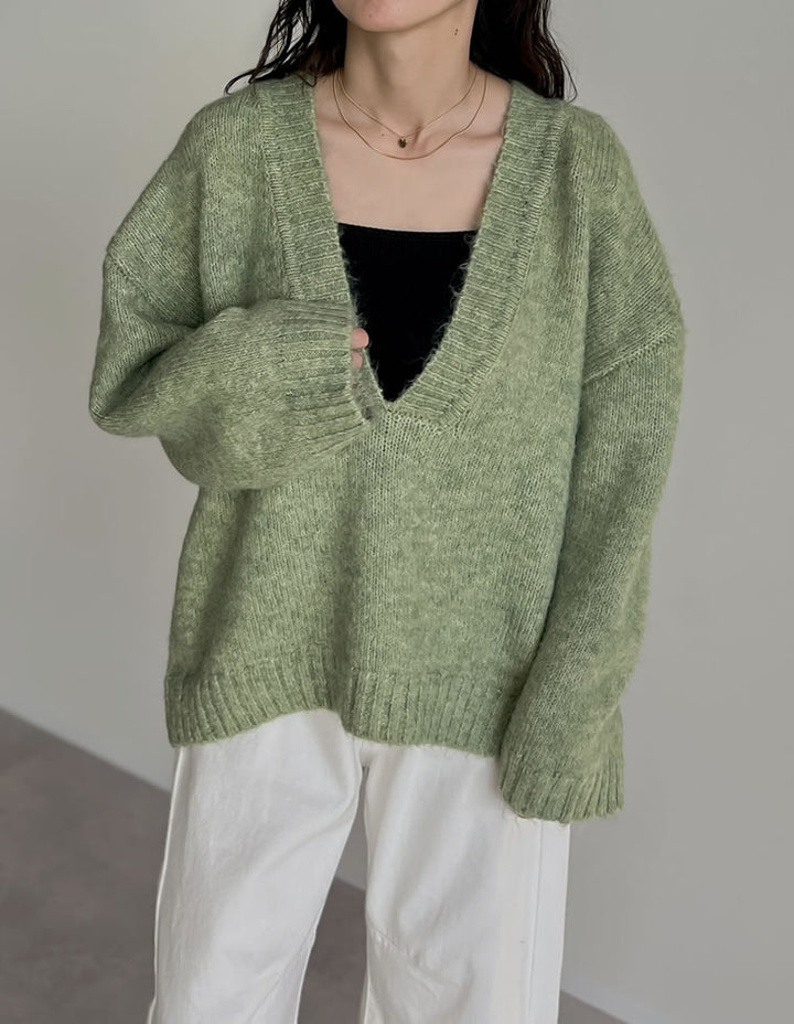 [新色追加]深Vネック起毛MIXブークレニットトップス トップス 人気レディースファッション通販 リエディ