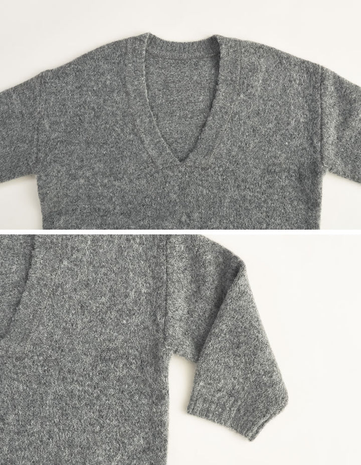 [新色追加]深Vネック起毛MIXブークレニットトップス トップス 人気レディースファッション通販 リエディ