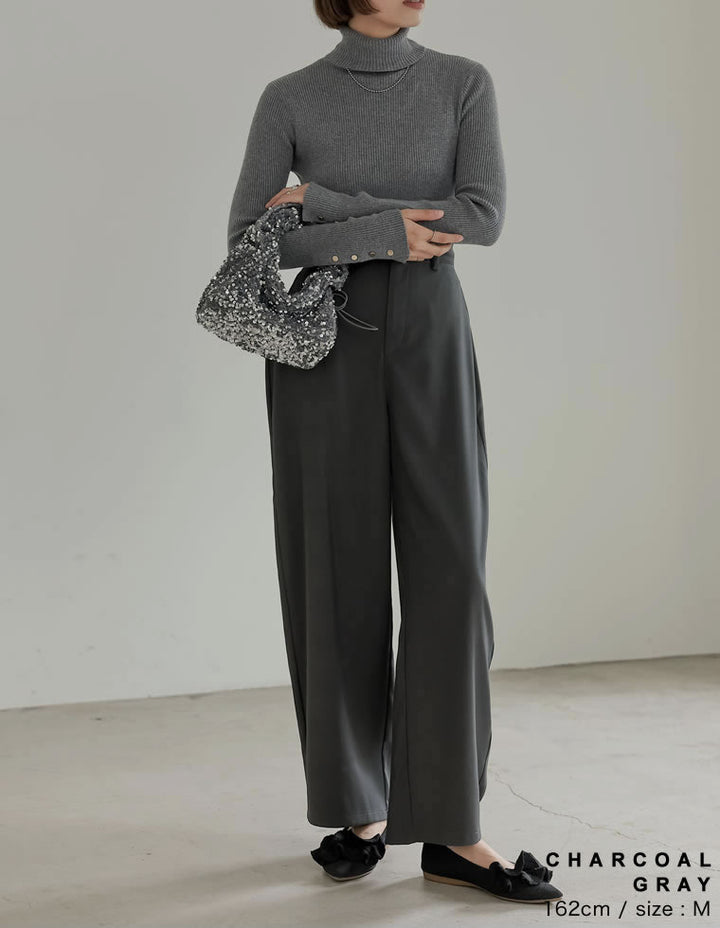 【クーポンで20%OFF ¥3,698⇒¥2,958】〖クーポンコード：SH_20_2511〗[新色追加][シンプルに着映える]袖金ボタンタートルネックリブニットトップス