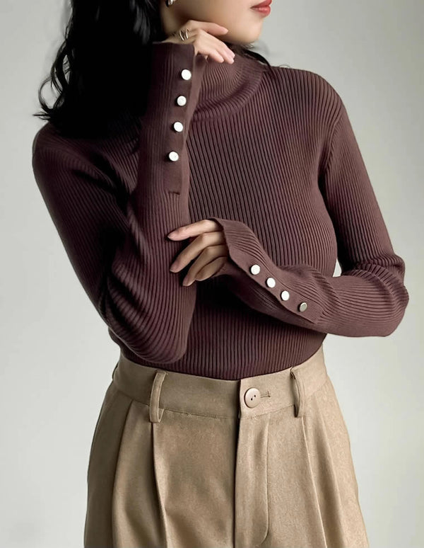 【クーポンで20%OFF ¥3,698⇒¥2,958 】〖クーポンコード：SH_20_2510〗[新色追加][シンプルに着映える]袖金ボタンタートルネックリブニットトップス[mb] トップス 人気レディースファッション通販 リエディ