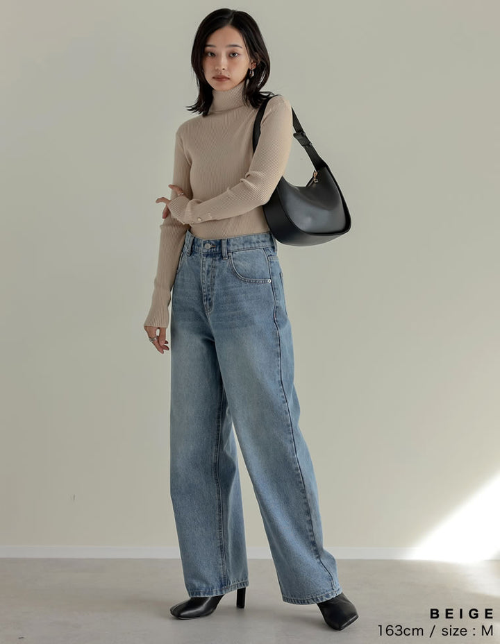 【クーポンで20%OFF ¥3,698⇒¥2,958】〖クーポンコード：SH_20_2511〗[新色追加][シンプルに着映える]袖金ボタンタートルネックリブニットトップス