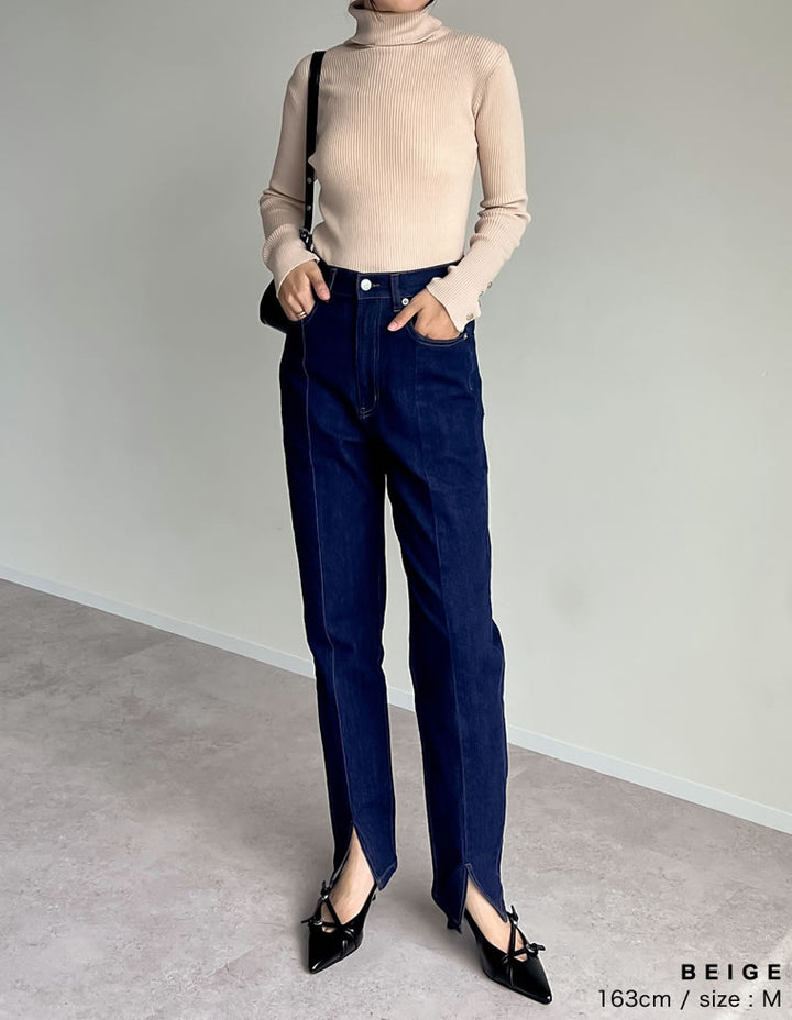 【クーポンで20%OFF ¥3,698⇒¥2,958】〖クーポンコード：SH_20_2511〗[新色追加][シンプルに着映える]袖金ボタンタートルネックリブニットトップス