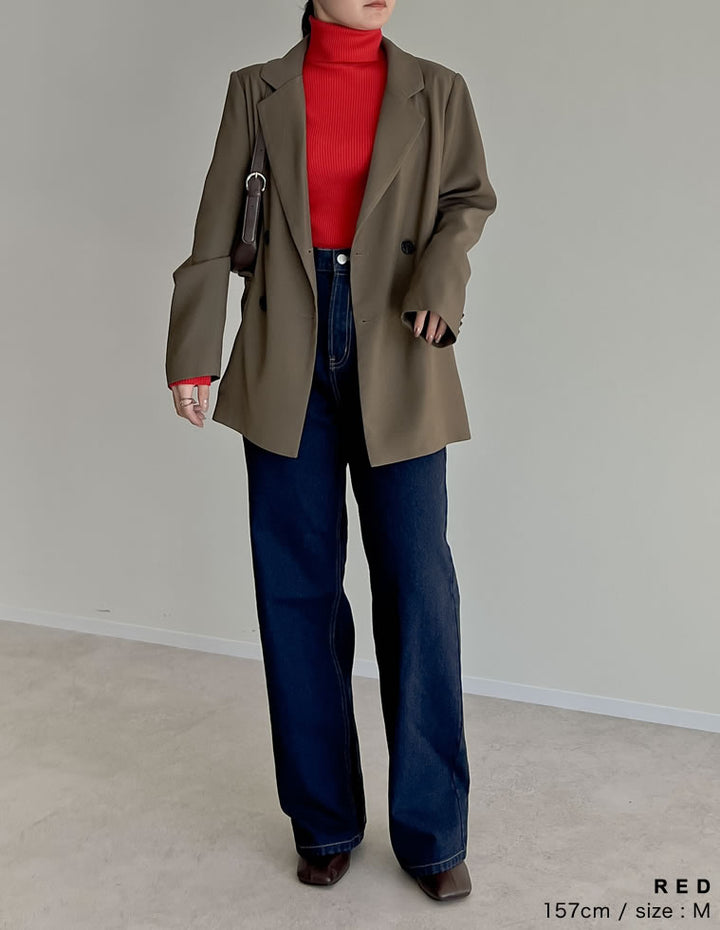 【クーポンで20%OFF ¥3,698⇒¥2,958】〖クーポンコード：SH_20_2511〗[新色追加][シンプルに着映える]袖金ボタンタートルネックリブニットトップス