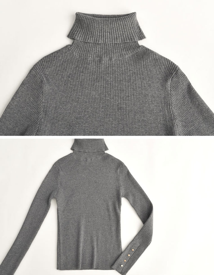 【クーポンで20%OFF ¥3,698⇒¥2,958】〖クーポンコード：SH_20_2511〗[新色追加][シンプルに着映える]袖金ボタンタートルネックリブニットトップス