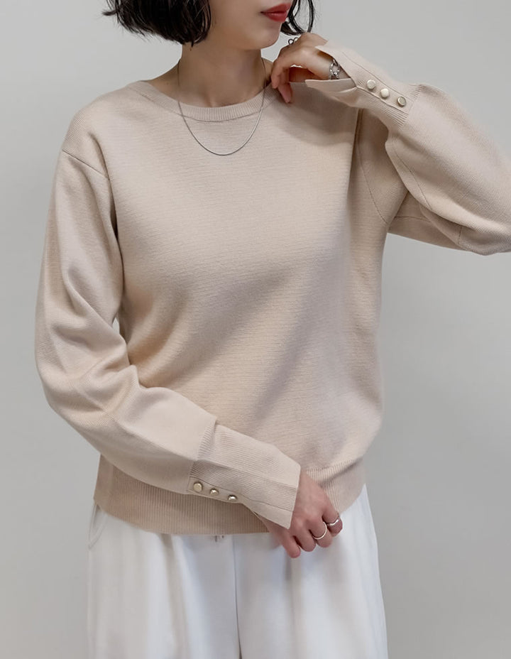 【クーポンで20%OFF ¥3,747⇒¥2,997 】〖クーポンコード：SH_20_250908〗[新色追加]ミラノリブ袖ボタンクルーネックニットトップス[mb]