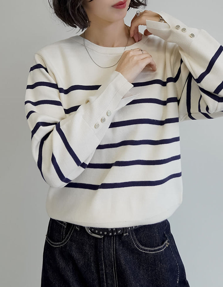 【クーポンで20%OFF ¥3,747⇒¥2,997 】〖クーポンコード：SH_20_250908〗[新色追加]ミラノリブ袖ボタンクルーネックニットトップス[mb]