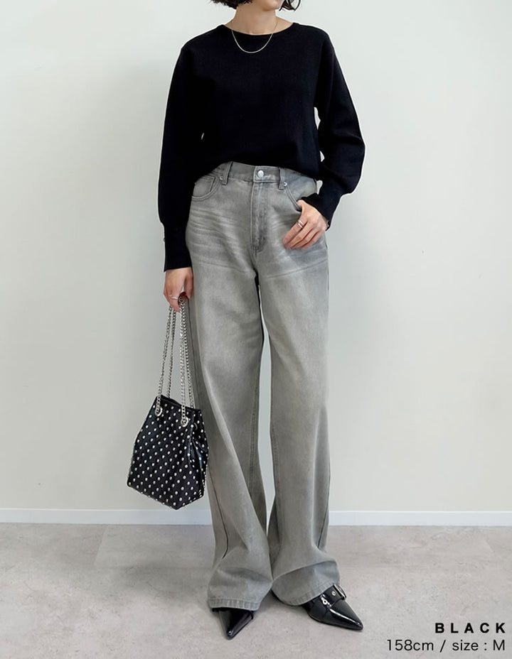 【クーポンで20%OFF ¥3,747⇒¥2,997 】〖クーポンコード：SH_20_250908〗[新色追加]ミラノリブ袖ボタンクルーネックニットトップス[mb]