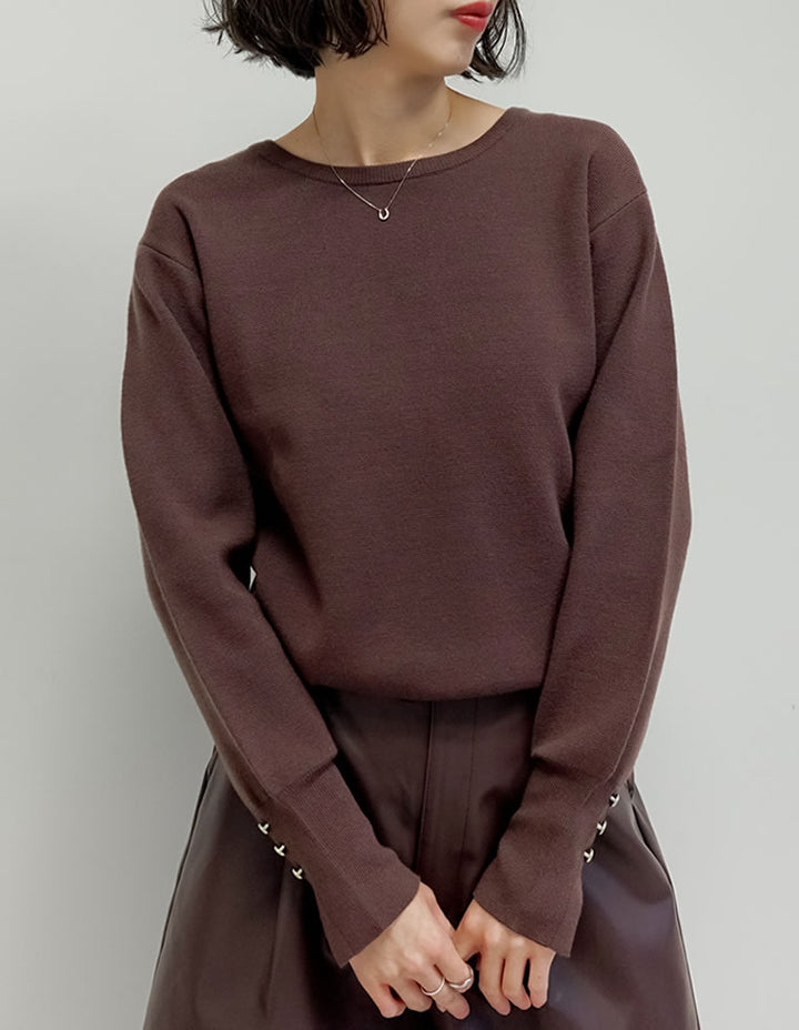 【クーポンで20%OFF ¥3,747⇒¥2,997 】〖クーポンコード：SH_20_250908〗[新色追加]ミラノリブ袖ボタンクルーネックニットトップス[mb]