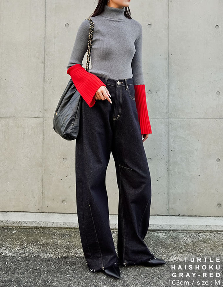 【クーポンで20%OFF￥3,498⇒￥2,798】〖クーポンコード：SH_20_2511〗[新色追加][販売枚数1.8万枚突破]選べる2TYPE配色or無地フレアスリーブリブニットトップス[mb]