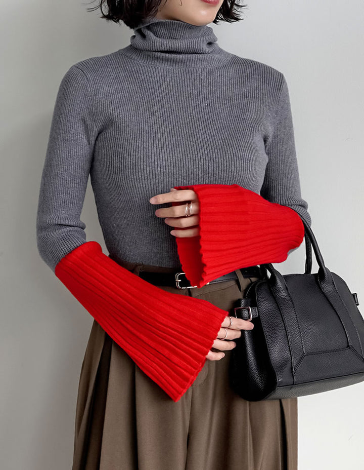 【クーポンで20%OFF￥3,498⇒￥2,798】〖クーポンコード：SH_20_2511〗[新色追加][販売枚数1.8万枚突破]選べる2TYPE配色or無地フレアスリーブリブニットトップス[mb]