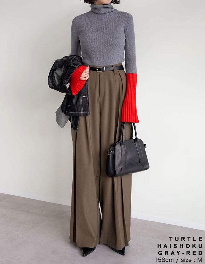 【クーポンで20%OFF￥3,498⇒￥2,798】〖クーポンコード：SH_20_2511〗[新色追加][販売枚数1.8万枚突破]選べる2TYPE配色or無地フレアスリーブリブニットトップス[mb]