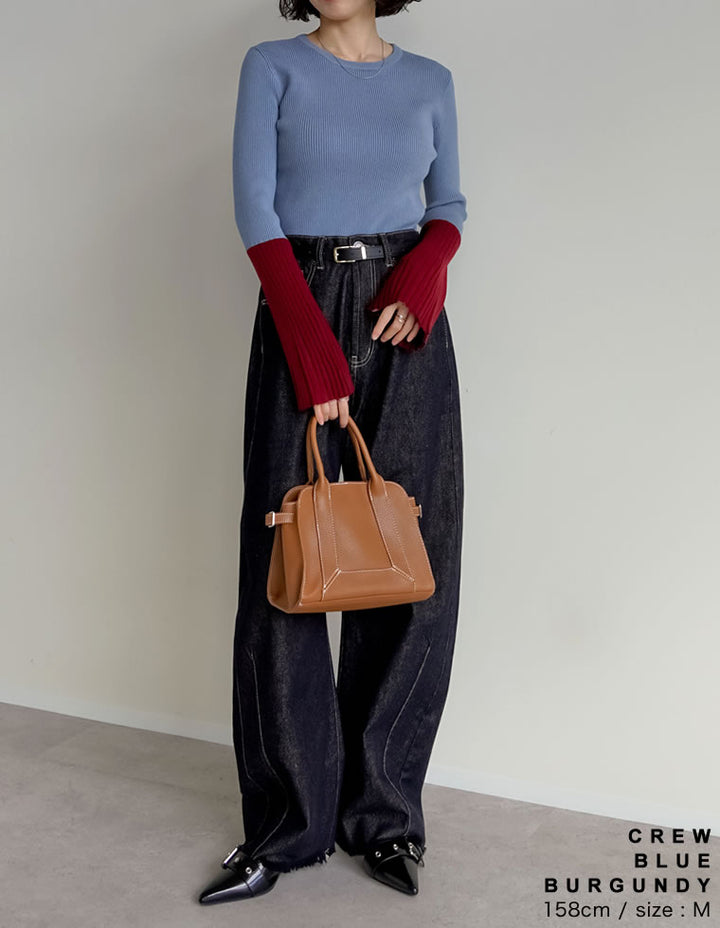 【クーポンで20%OFF￥3,498⇒￥2,798】〖クーポンコード：SH_20_2511〗[新色追加][販売枚数1.8万枚突破]選べる2TYPE配色or無地フレアスリーブリブニットトップス[mb]