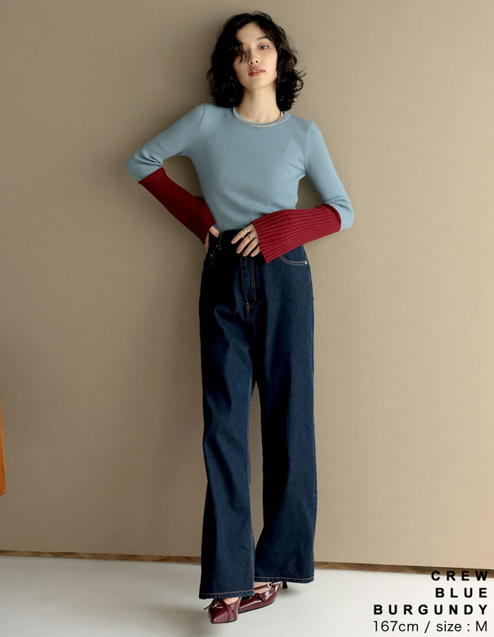 【クーポンで20%OFF￥3,498⇒￥2,798】〖クーポンコード：SH_20_2511〗[新色追加][販売枚数1.8万枚突破]選べる2TYPE配色or無地フレアスリーブリブニットトップス[mb]