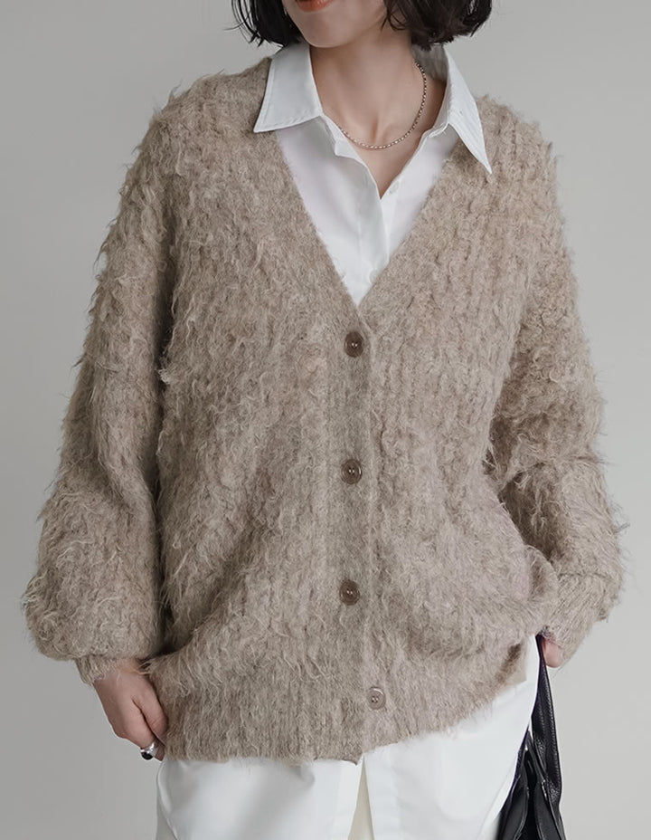 【TIME SALE 10%OFF】[累計販売枚数1,900枚突破！]起毛シャギールーズニットカーディガン トップス 人気レディースファッション通販 リエディ