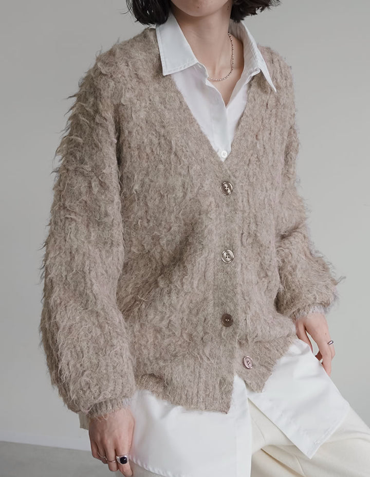 【TIME SALE 10%OFF】[累計販売枚数1,900枚突破！]起毛シャギールーズニットカーディガン トップス 人気レディースファッション通販 リエディ