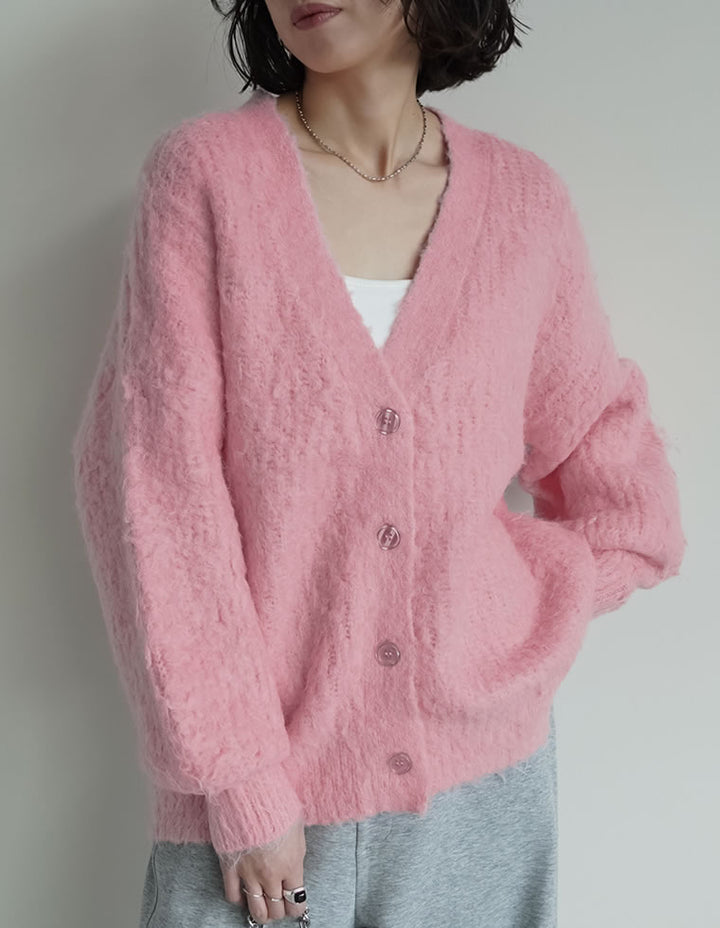 【TIME SALE 10%OFF】[累計販売枚数1,900枚突破！]起毛シャギールーズニットカーディガン トップス 人気レディースファッション通販 リエディ