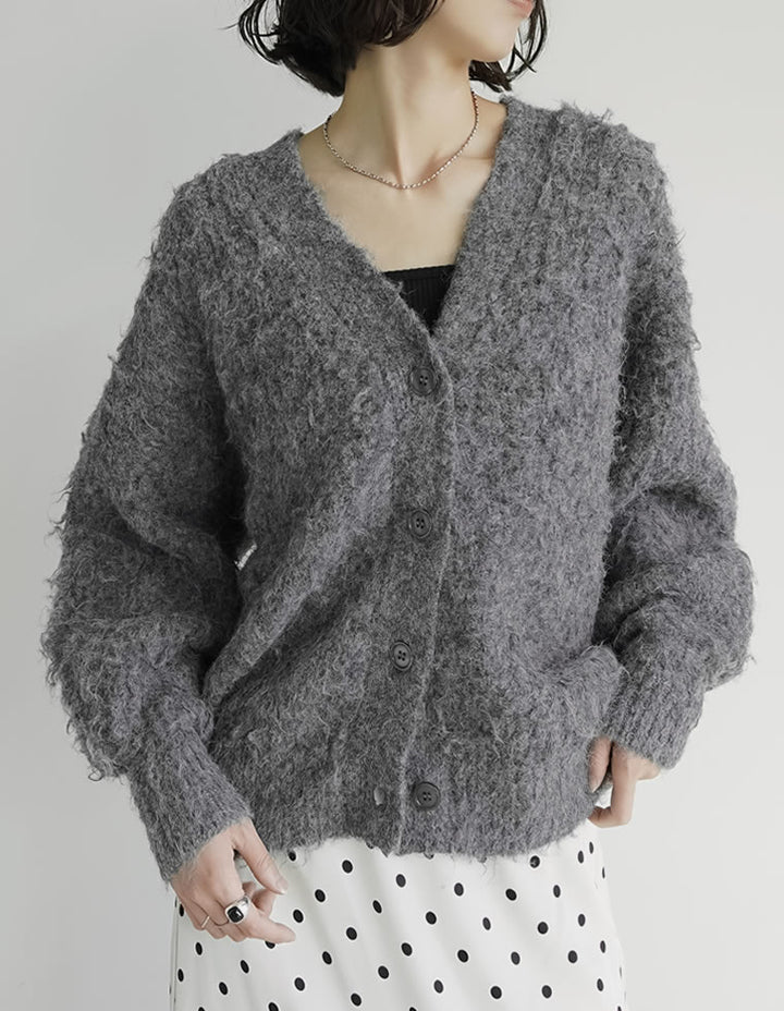 【TIME SALE 10%OFF】[累計販売枚数1,900枚突破！]起毛シャギールーズニットカーディガン トップス 人気レディースファッション通販 リエディ