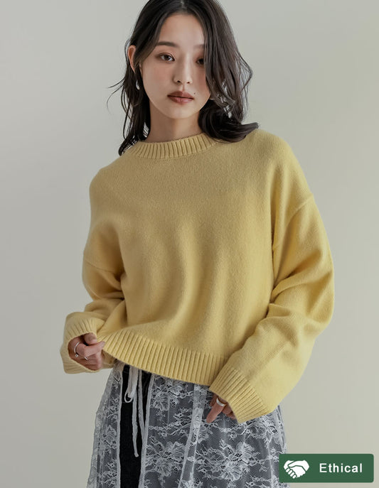 【TIME SALE 20%OFF】[累計販売枚数1.1万枚突破！][新色追加]アルパカタッチクロップド丈ニットプルオーバー