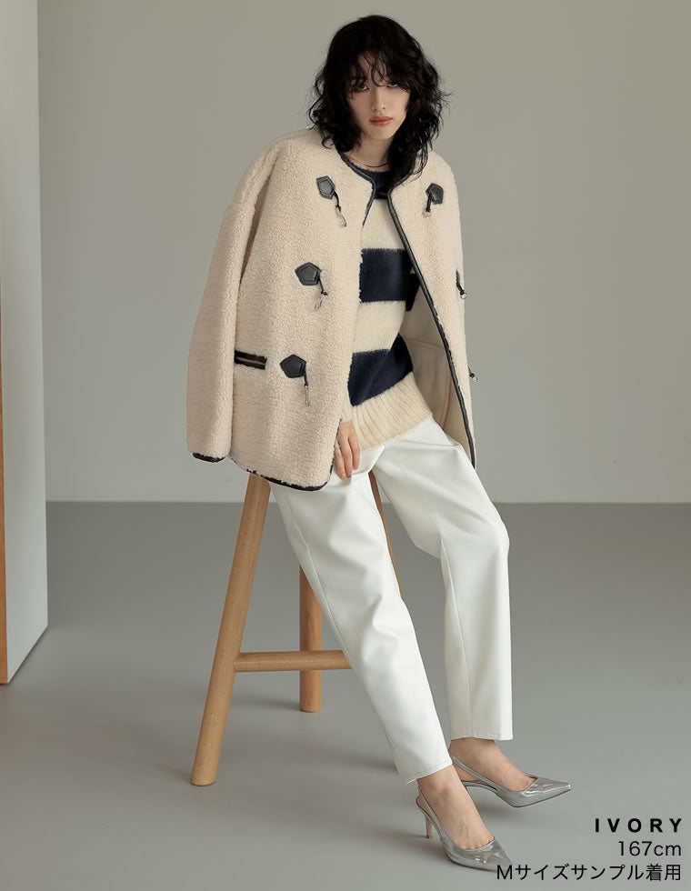 [金子麻貴さん着用][2023A/W COLLECTION][低身長サイズ有]合皮パイピングビットボアブルゾン