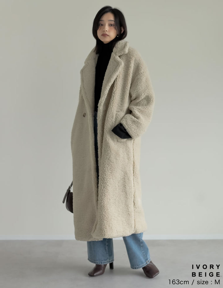 【TIME SALE 10%OFF】[低身長サイズ有]ボアビッグカラーダブルチェスターコート ジャケット/アウター 人気レディースファッション通販 リエディ