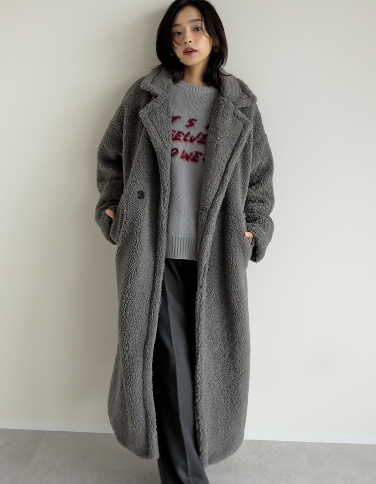 ボアビッグカラーダブルチェスターコート - ジャケット/アウター通販