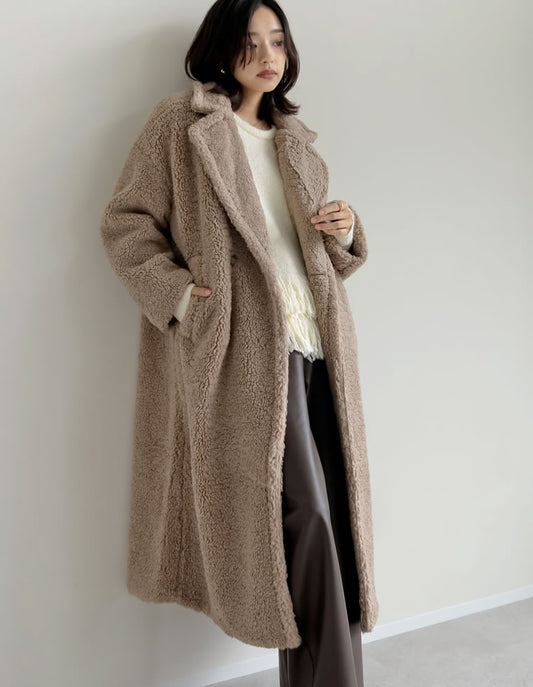 【TIME SALE 10%OFF】[低身長サイズ有]ボアビッグカラーダブルチェスターコート