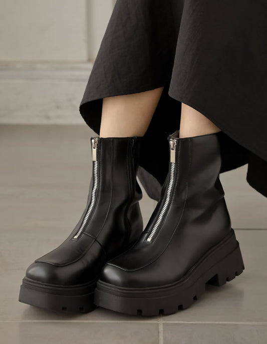 【限定TIME SALE 5%OFF ¥6,498⇒¥6,173】[2023-24 WINTER COLLECTION][大きいサイズ有]フロントジップトラックソールブーツ シューズ 人気レディースファッション通販 リエディ